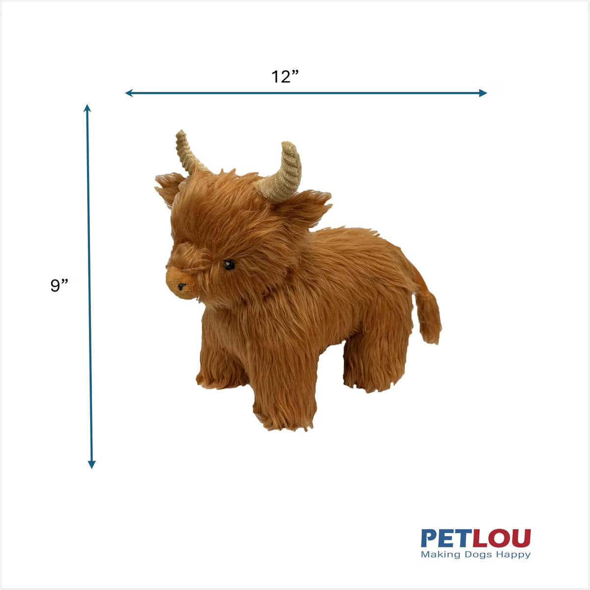 Petlou Golden Highland Cow Squeaky Plush Dog Toy, 12-in