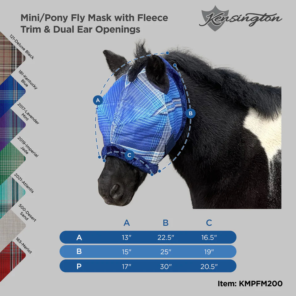Mini/Pony Fly Mask with Fleece Trim & Dual Ear Openings - 73% UV Blocking