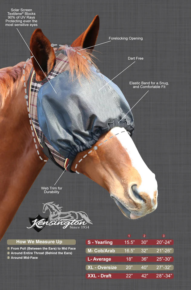 90% UV Fly Mask Dartless UViator - Dual Ear Opening & Forelock Freedom