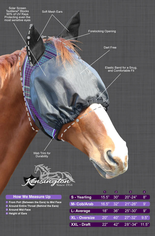 90% UV Fly Mask Dartless UViator - Soft Mesh Ears with Forelock Opening