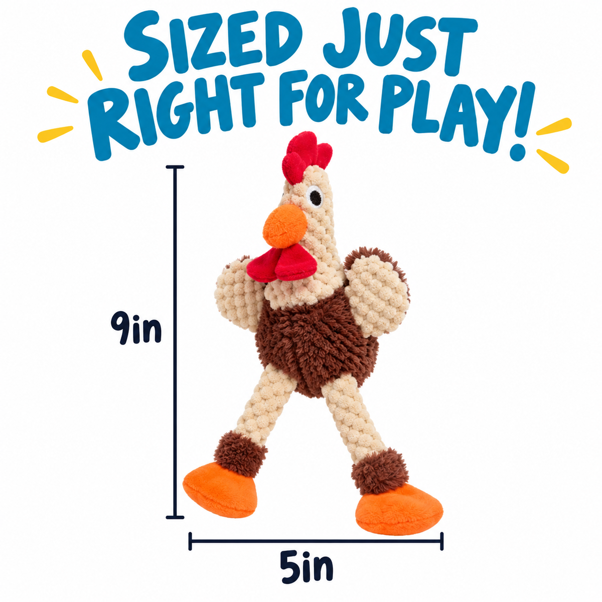 GoDog Checkers Chew Guard Skinny Rooster Squeaky Plush Dog Toy, Mini