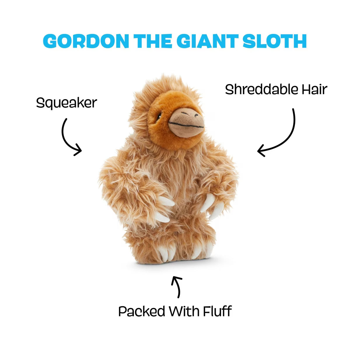 BARK Gordon the Giant Sloth Squeaky Plush Dog Toy, Brown