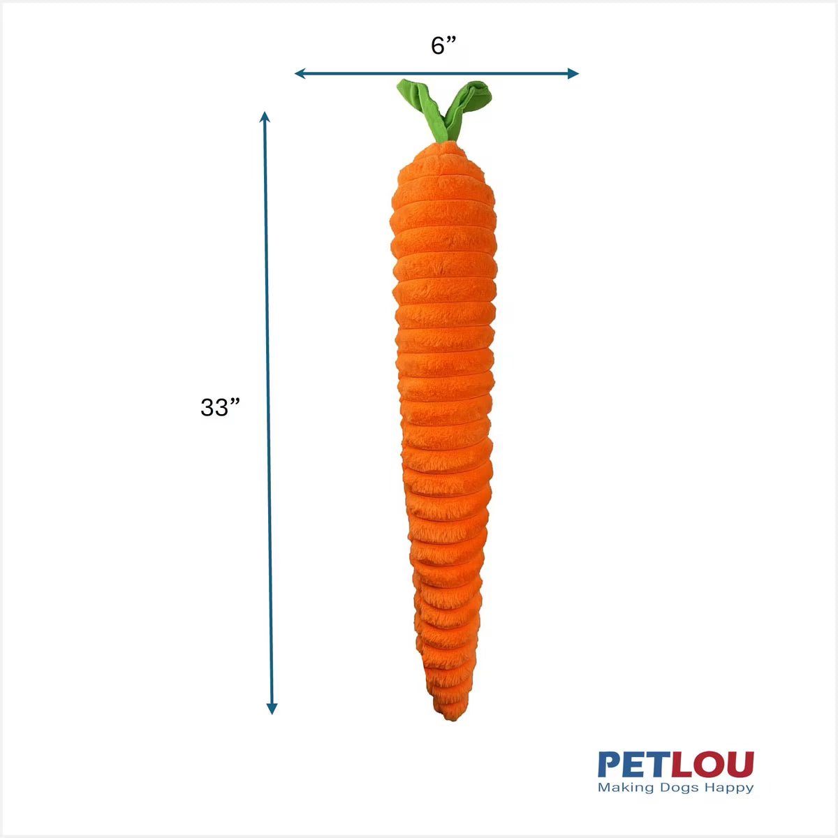 Petlou Carrot Squeaky Plush Dog Toy, Orange, 33-in