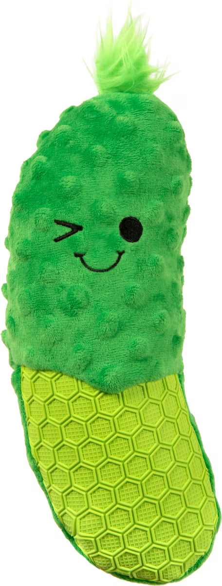 GoDog Tough N Texture Dillbert Pickle Chew Guard Technology Plush & Textured Silicone Squeaky Dog Toy