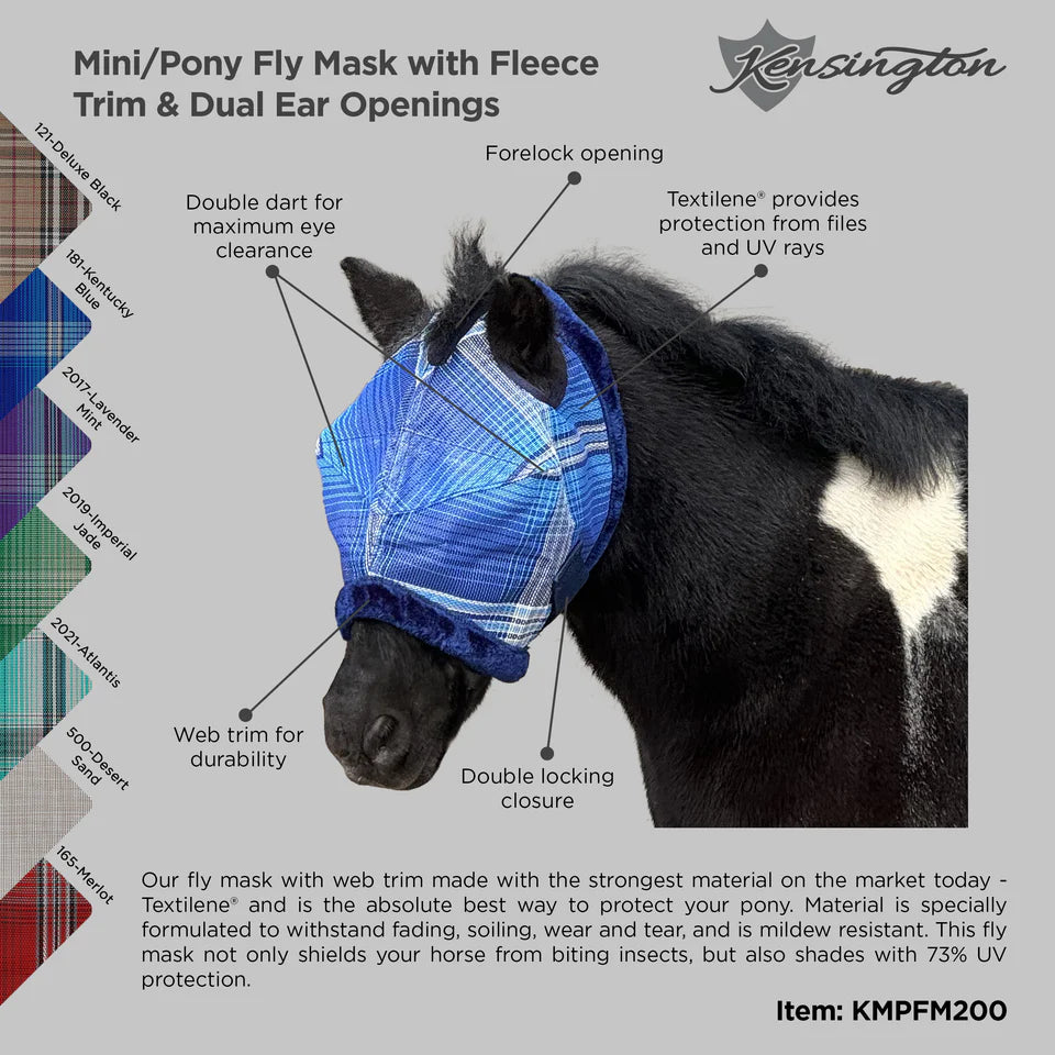 Mini/Pony Fly Mask with Fleece Trim & Dual Ear Openings - 73% UV Blocking