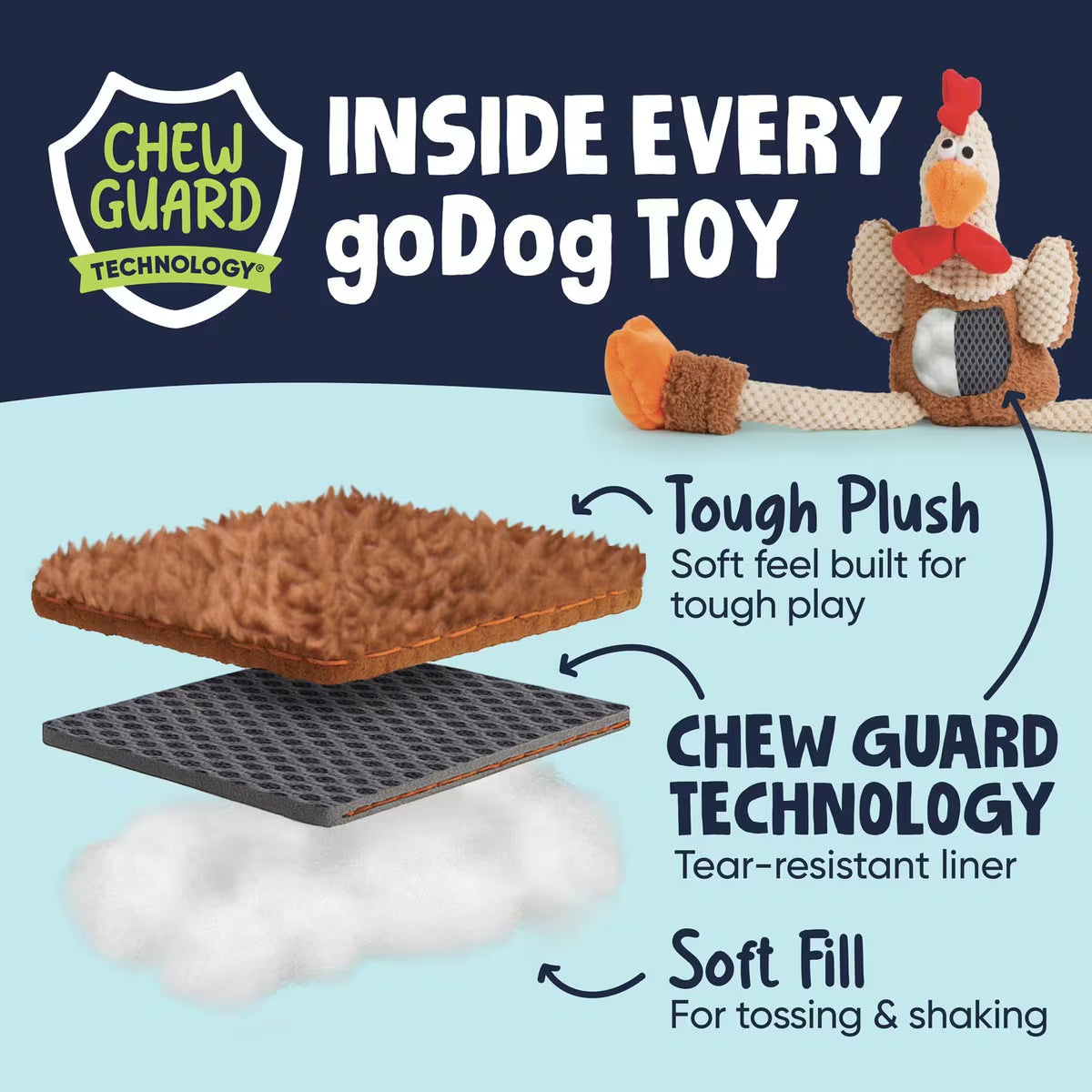 GoDog Silent Squeak Capybara Chew Dog Toy, Brown/Orange, Medium