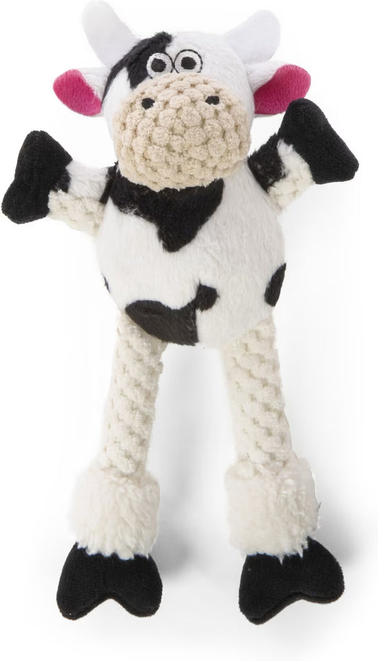 GoDog Checkers Skinny Cow Squeaker Dog Toy, White, X-Small
